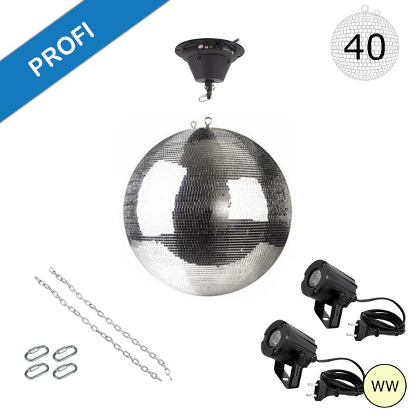 Spiegelkugel Komplettset - Discokugel, Motor, Pinspot, Montagematerial für Diskokugel - Mirrorball Set - Partyset