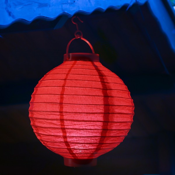 LED Lampion FESTIVAL - Papierlaterne - kaltweiße LED - D: 30cm - Montagehaken - rot