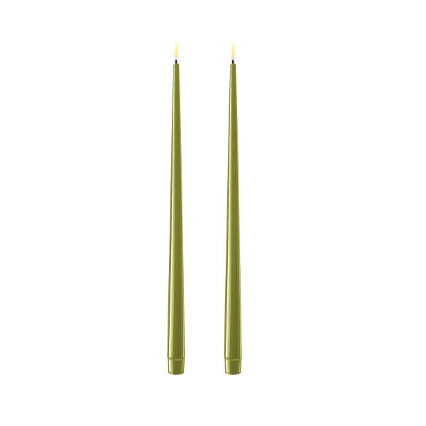 LED Stabkerzen MIA - Kunststoff - realistische 3D Flamme - H: 38cm - Batteriebetrieb - grün - 2St.