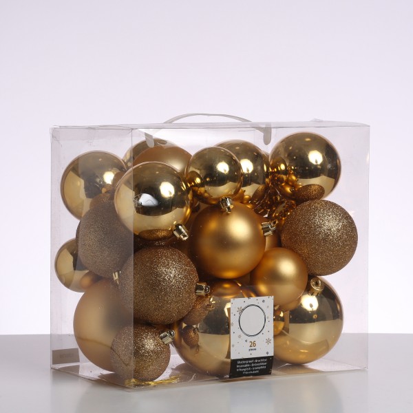 Christbaumkugel - Weihnachtsbaumkugel - bruchfest - glänzend, matt und glitzernd - gold - 26er Set