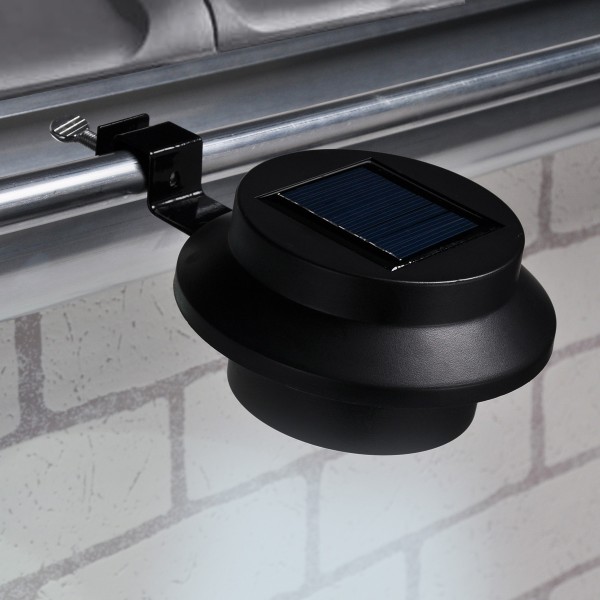 LED Solarleuchte mit Klammer - Dachrinnenleuchte - 3 weiße LED - An-/Ausschalter - schwarz - 2er Set