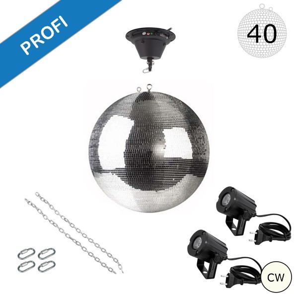 Spiegelkugel Komplettset - Discokugel, Motor, Pinspot, Montagematerial für Diskokugel - Mirrorball Set - Partyset