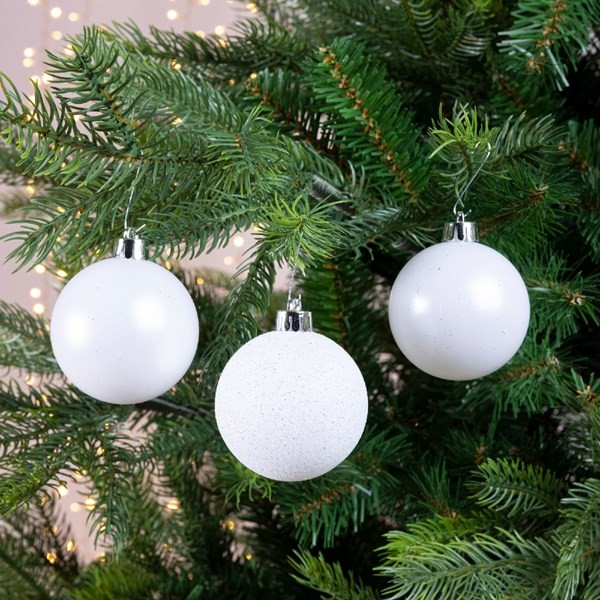 Christbaumkugel - Weihnachtskugel - bruchfest - D: 6cm - glänzend matt glitzernd - weiß - 10 Stk.