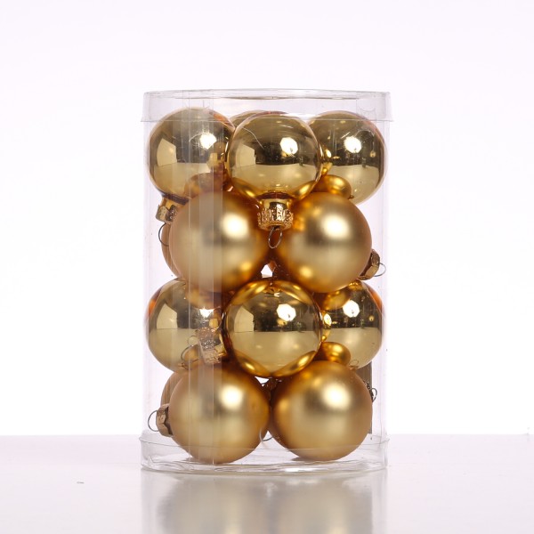 Christbaumkugel - Weihnachtsbaumkugel - Glas - D: 3,5cm - glänzend und matt - gold - 16er Set