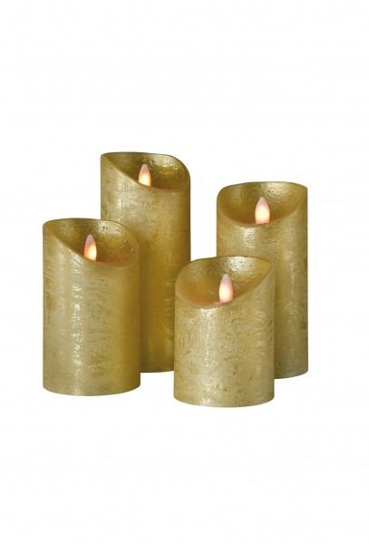 LED Wachskerze SHINE 4er Set | gold | gefrostet | fernbedienbar | Timer