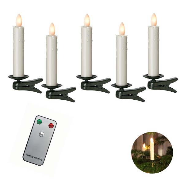 5er LED Baumkerze SHINE outdoor | elfenbein | D: 2cm H: 13cm | inkl Fernbedienung | Timer