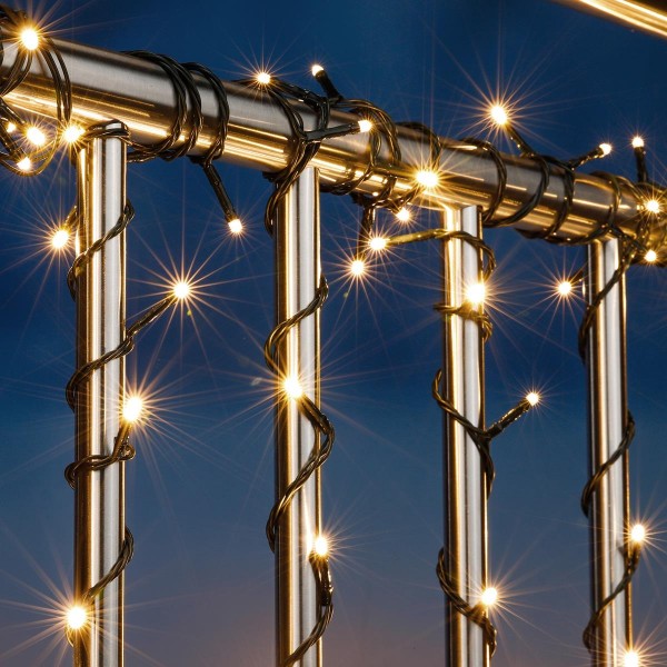 LED Lichterkette - Outdoor - 50 warmweiße LED - L: 4,9m - Timer - grünes Kabel - Außentrafo
