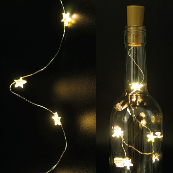 LED Lichterkette KORKEN Sterne - Flaschenverschluss - 8 warmweiße LED - L: 39cm - braun