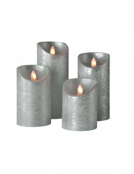 LED Wachskerze SHINE 4er Set | silber | gefrostet | fernbedienbar | Timer