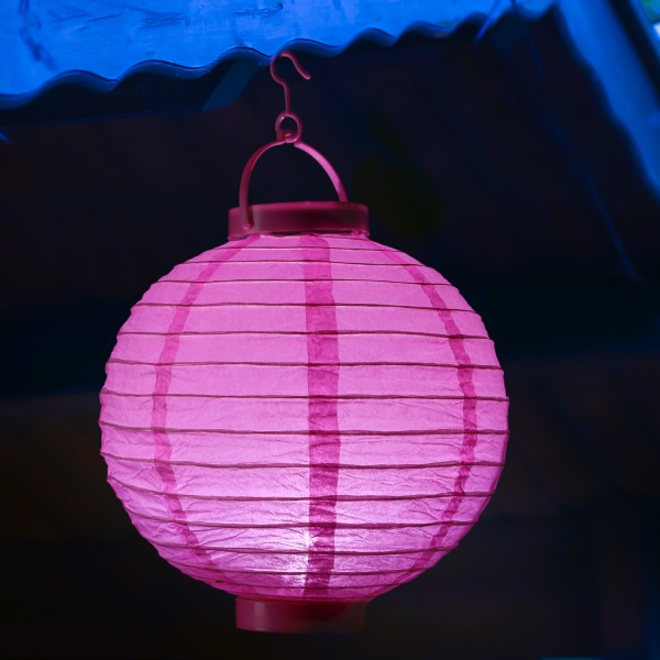 LED Lampion FESTIVAL - Papierlaterne - kaltweiße LED - D: 30cm - Montagehaken - pink