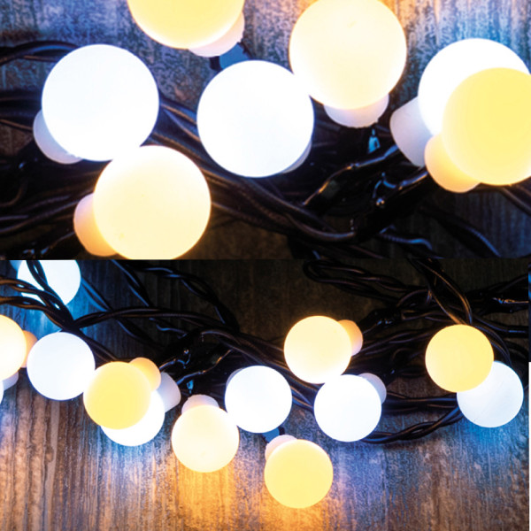 LED Lichterkette Mini Kugeln - 10 warmweiße & 10 kaltweiße opale Kugeln - L: 1,9m - Timer