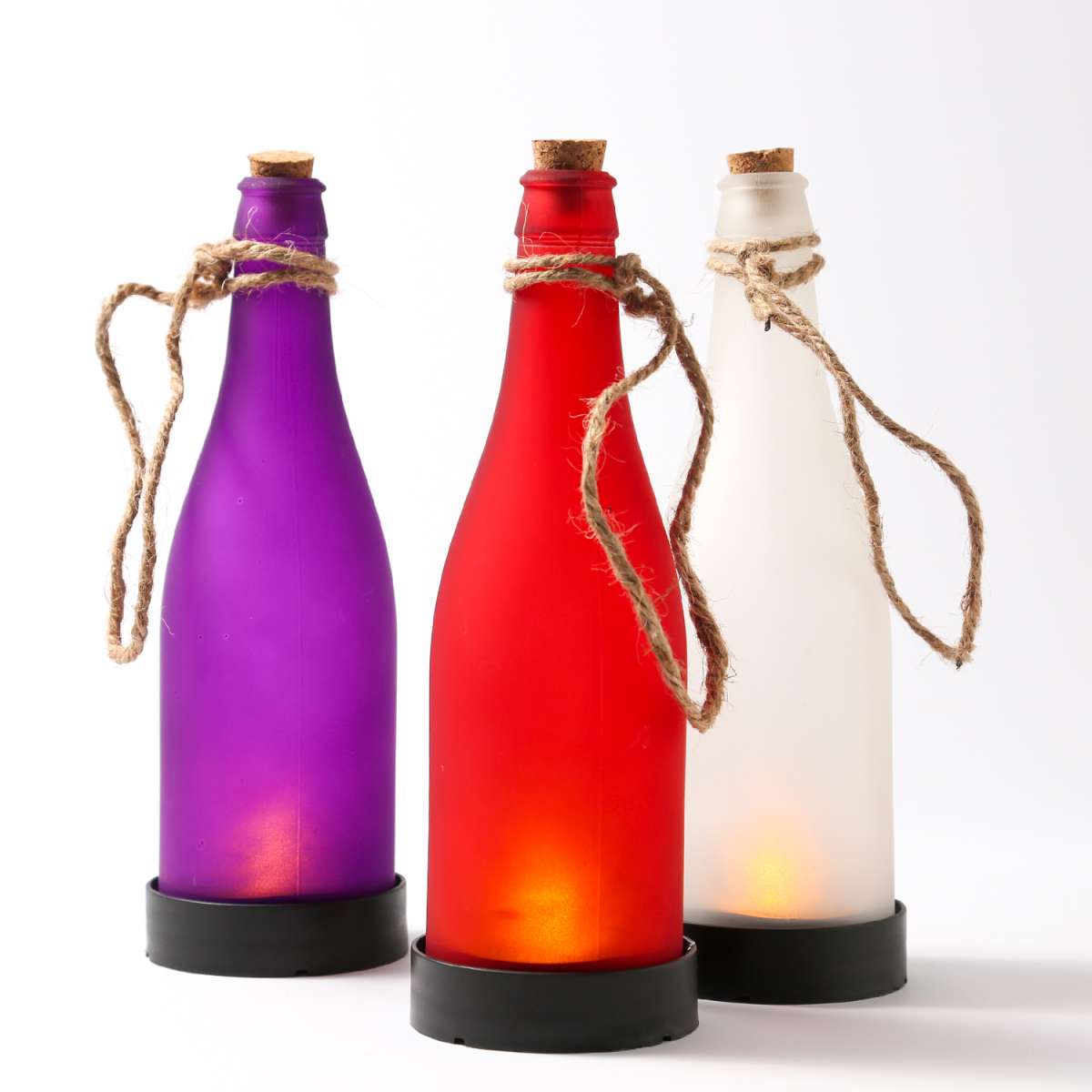 LED Solar Flaschen 3er Set rot, violett, weiß