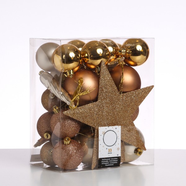 Christbaumkugel - Weihnachtskugel - bruchfest - glänzend matt glitzernd - creme gold karamell - 33St