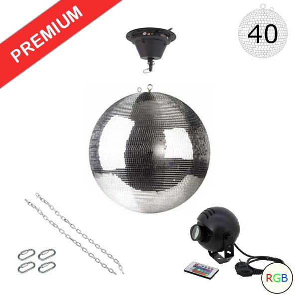 Spiegelkugel Komplettset - Discokugel, Motor, Pinspot, Montagematerial für Diskokugel - Mirrorball Set - Partyset