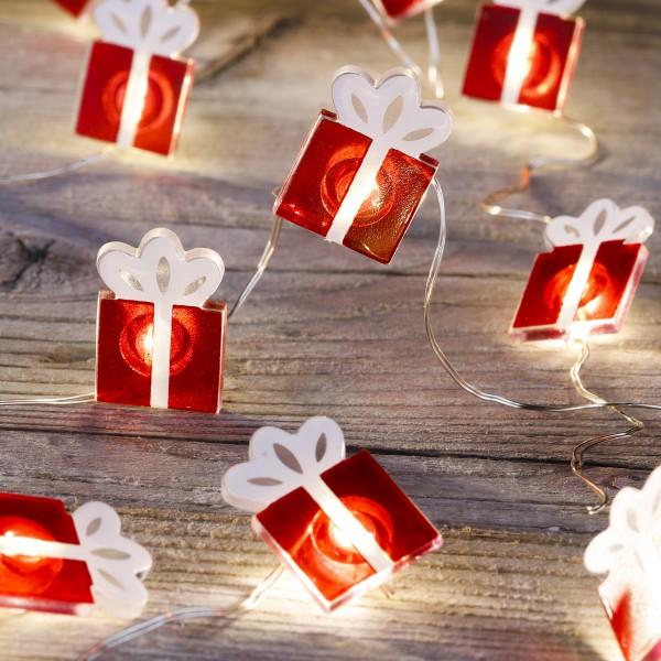 LED Drahtlichterkette mit leuchtenden Geschenken - 20 warmweiße LED - Batteriebetrieb - Länge: 1,9m