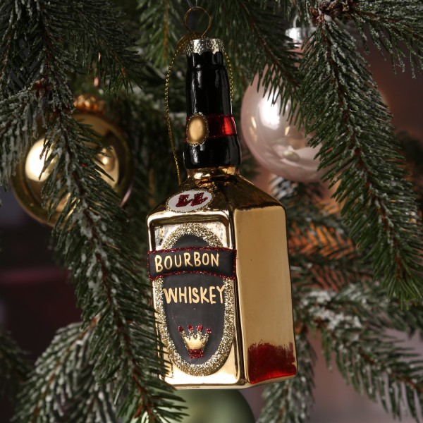 Weihnachtsbaumschmuck BOURBON WHISKEY Flasche - Glas - inkl. Aufhänger - H: 14,2cm