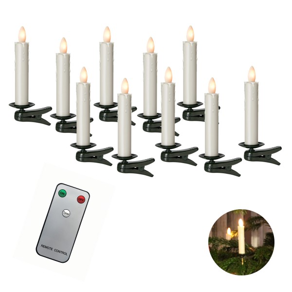 10er LED Baumkerze SHINE outdoor | elfenbein | D: 2cm H: 13cm | inkl Fernbedienung | Timer