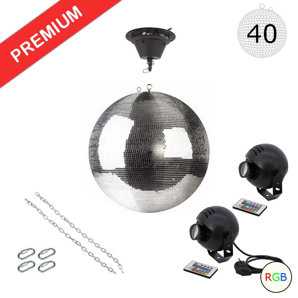 Spiegelkugel Komplettset - Discokugel, Motor, Pinspot, Montagematerial für Diskokugel - Mirrorball Set - Partyset