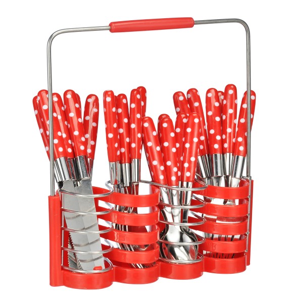 Besteck Set - Edelstahl - Kunststoffgriff - 24-teilig - rot