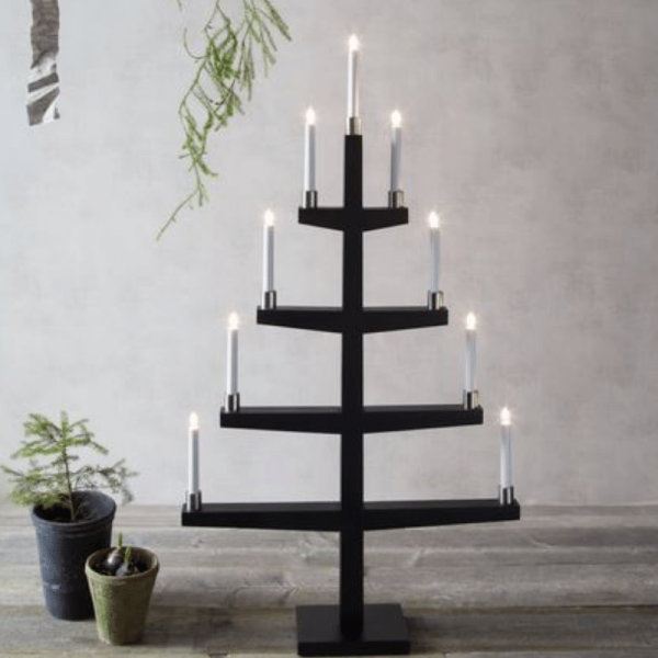 Kerzenleuchter "Tall" - 9 Arme - warmweiße Glühlampen - H: 110cm, L: 61cm - Schalter - Schwarz/Silb