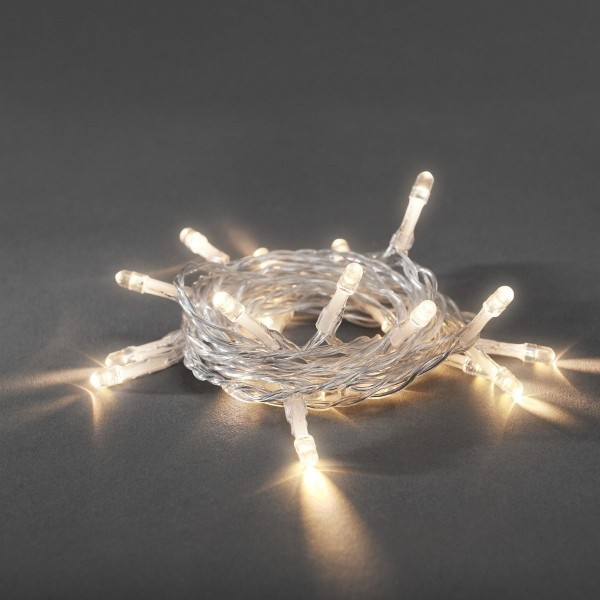 LED Lichterkette - 10 warmweiße LED - L: 1,35m - Timer - an/aus Schalter - Kabel - transparent