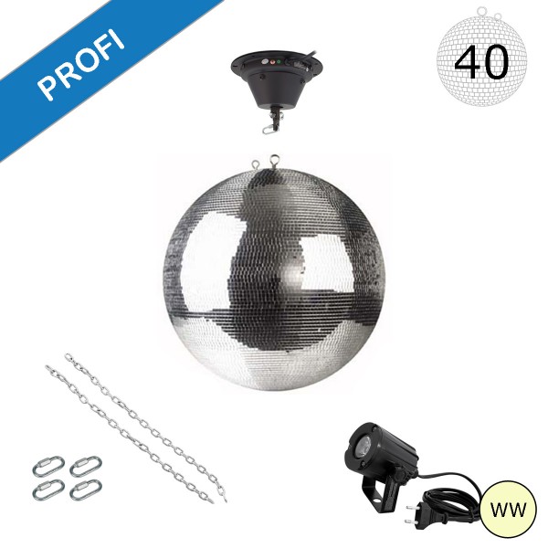 Spiegelkugel Komplettset - Discokugel, Motor, Pinspot, Montagematerial für Diskokugel - Mirrorball Set - Partyset
