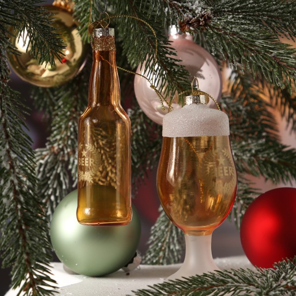 Weihnachtsbaumschmuck BIER - Glas - Flasche und Trinkglas - inkl. Aufhänger - 2er Set