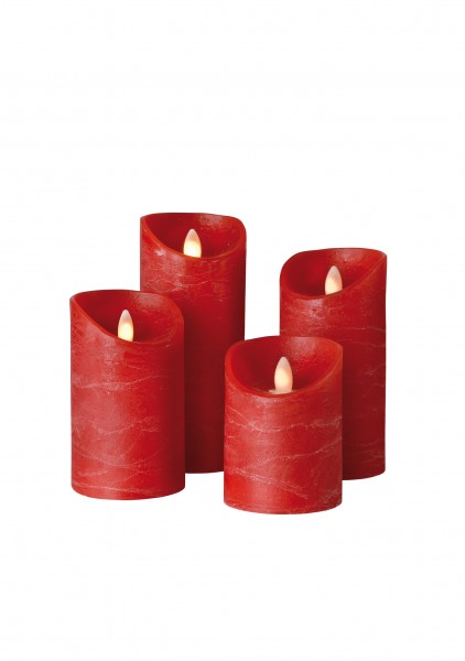 LED Wachskerze SHINE 4er Set | rot | gefrostet | fernbedienbar | Timer