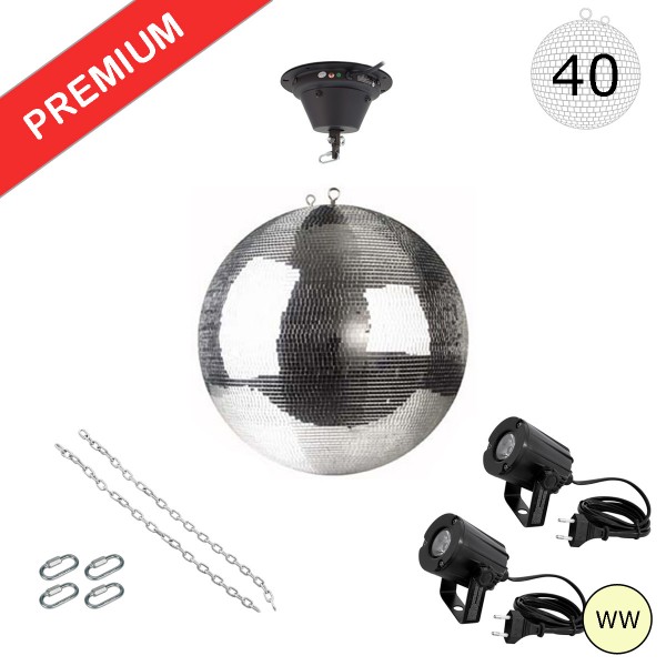 Spiegelkugel Komplettset - Discokugel, Motor, Pinspot, Montagematerial für Diskokugel - Mirrorball Set - Partyset