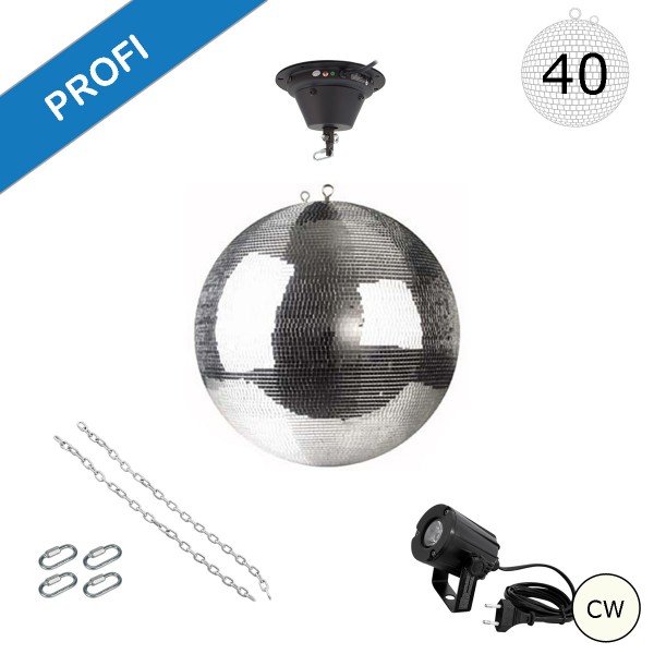 Spiegelkugel Komplettset - Discokugel, Motor, Pinspot, Montagematerial für Diskokugel - Mirrorball Set - Partyset