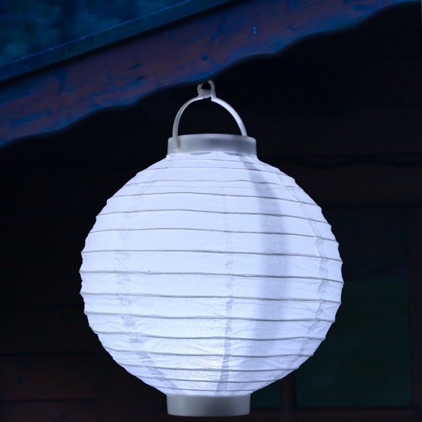 LED Lampion FESTIVAL - Papierlaterne - kaltweiße LED - D: 30cm - Montagehaken - weiß