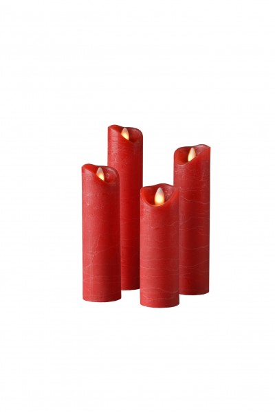 LED Wachskerze SHINE 4er Set schmal | rot | gefrostet | fernbedienbar | Timer
